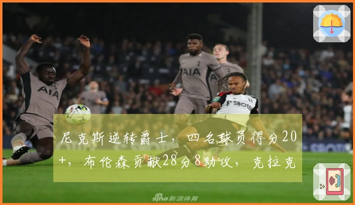 尼克斯逆转爵士，四名球员得分20+，布伦森贡献28分8助攻，克拉克森豪取27分